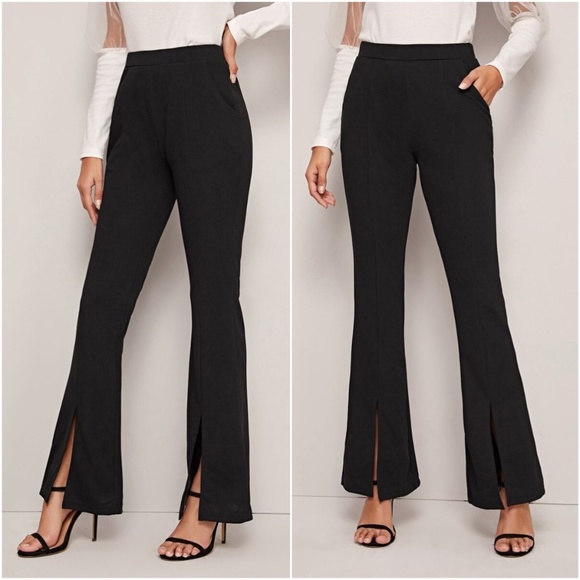 Classic Slit hem flared bootcut black dress pants - Picture 1 of 2